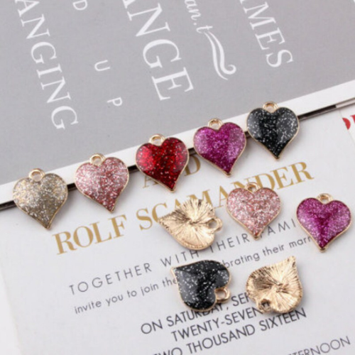 Glitter Metal Heart Charms