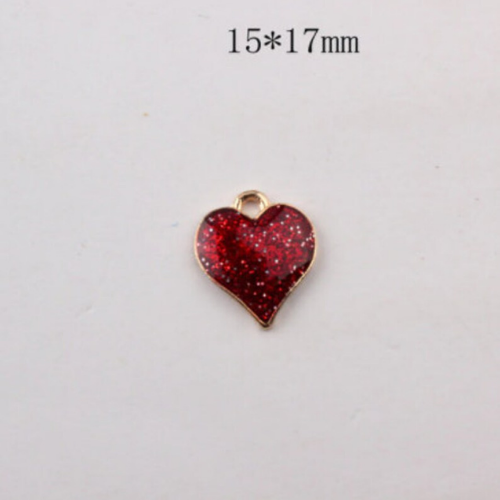 Glitter Metal Heart Charms