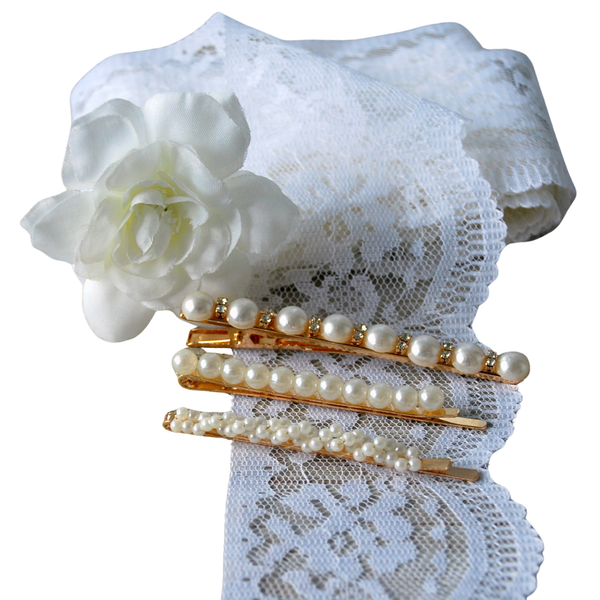 Set of Three Pearls Hair Clips