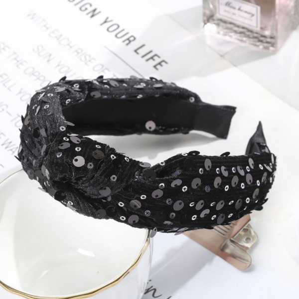 Black Knotted Sequins Headband