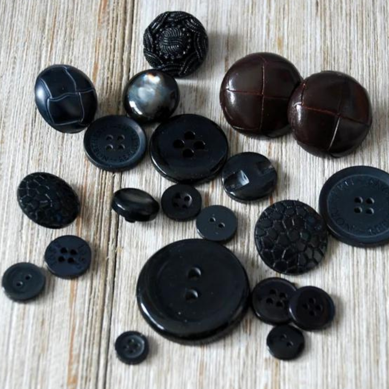 Lot of Black Plastic Vintage Buttons