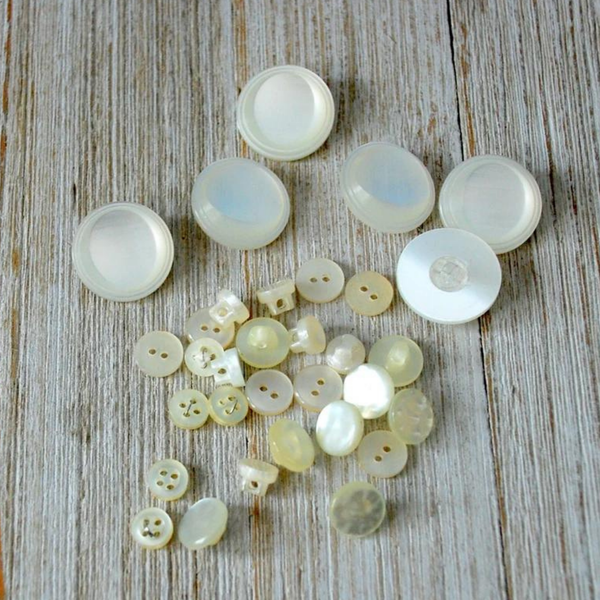 Lot of Clear & White Plastic Vintage Buttons