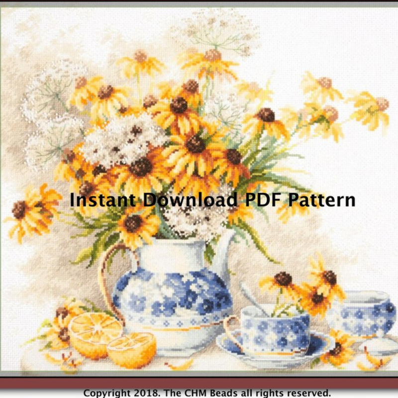 Tea & Flowers Cross Stitch pdf Pattern