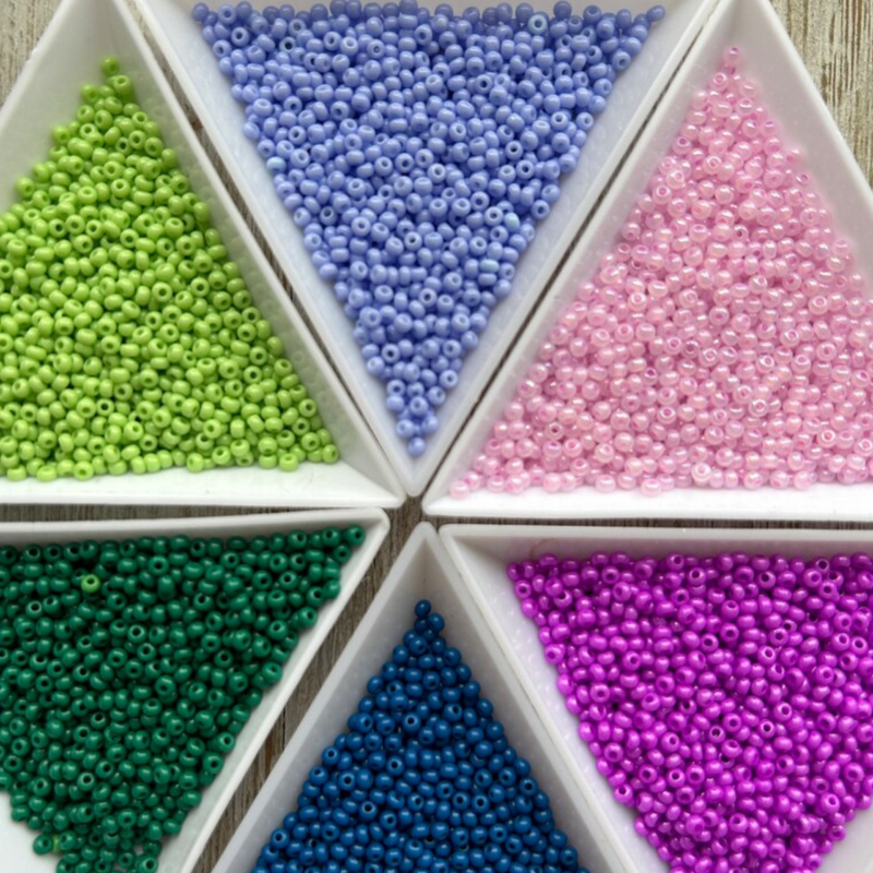 Czech Seed Beads Green, Blue, Purple & Pink Set