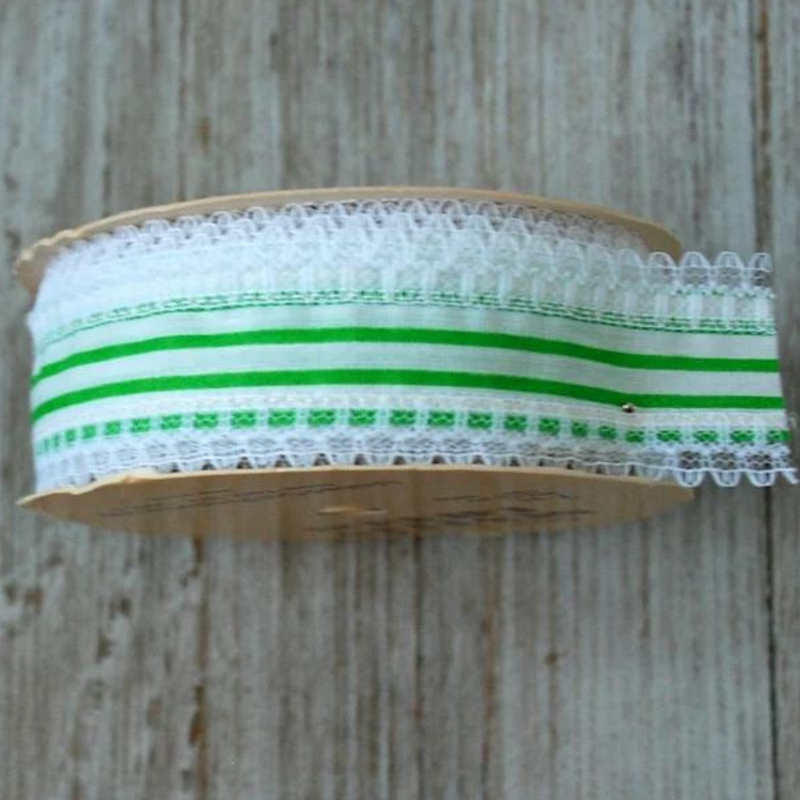 White & Green Vintage Cotton Lace Trim