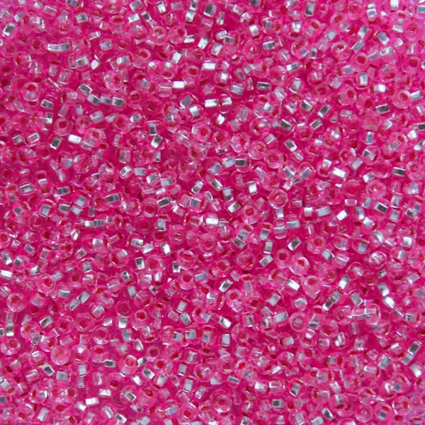 Silver-Lined Dyed Pink Czech Seed Beads, Size 10/0