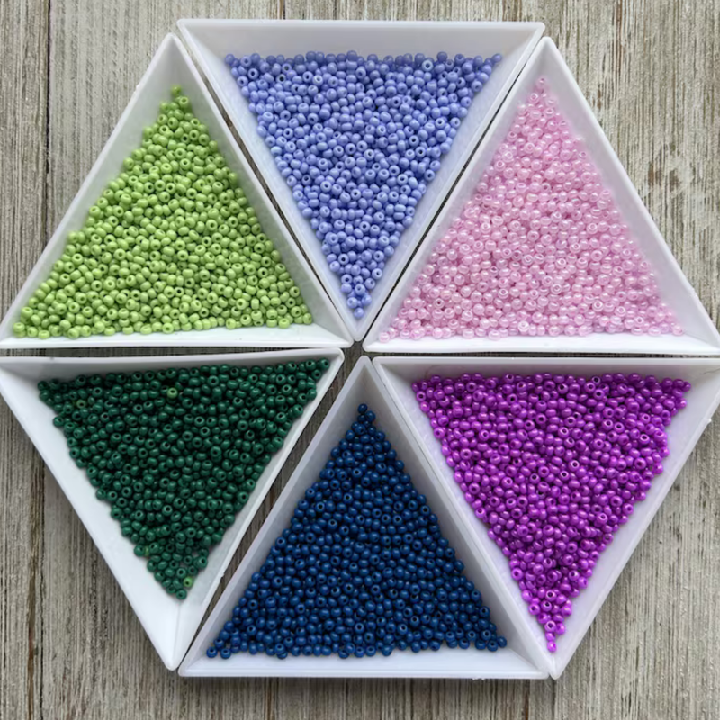 Czech Seed Beads Green, Blue, Purple & Pink Set