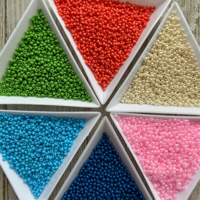 Czech Seed Beads Green, Blue, Eggshell & Pink Set