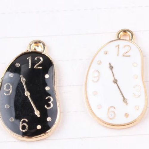 Black & White Enamel Clock Charm