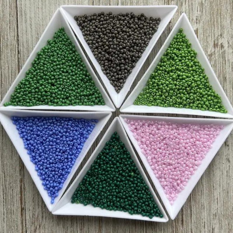 Czech Seed Beads Green, Blue & Pink Set