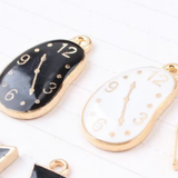 Black & White Enamel Clock Charm