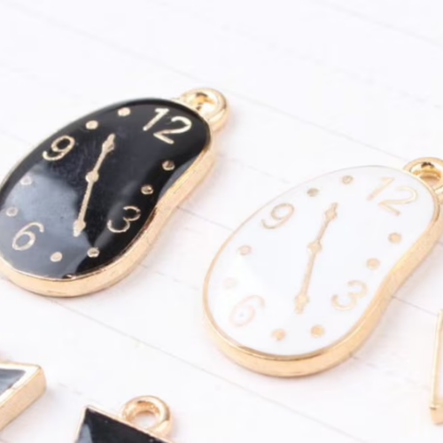 Black & White Enamel Clock Charm