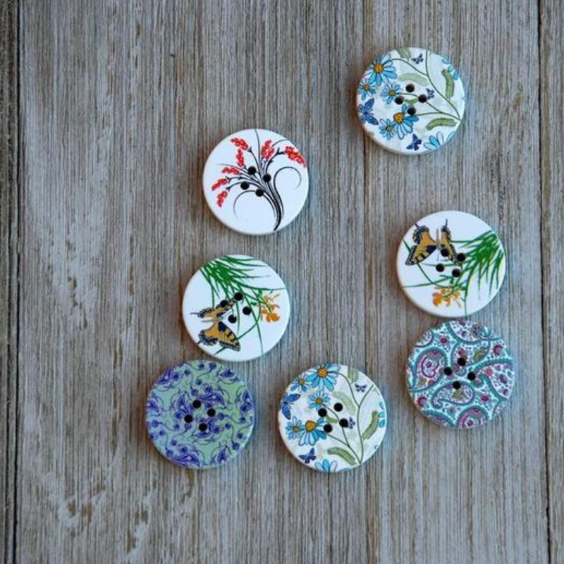 Flower Pattern Wood Buttons