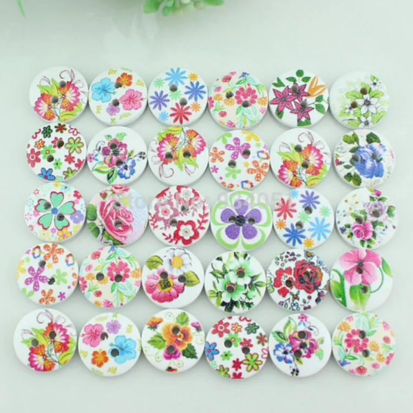 Flower Pattern Wood Buttons