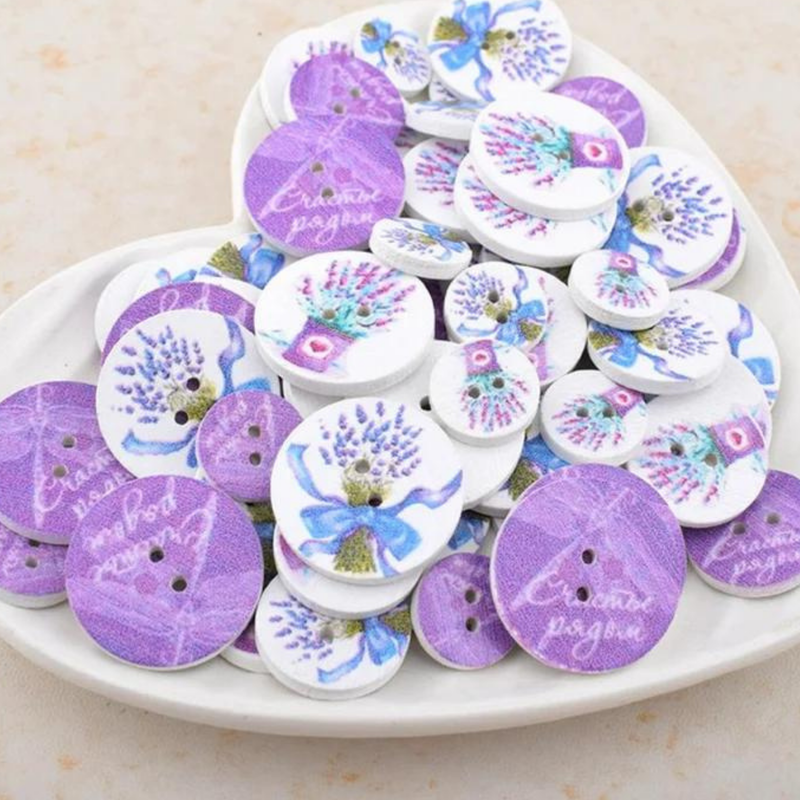 Lavender Pattern Wood Buttons