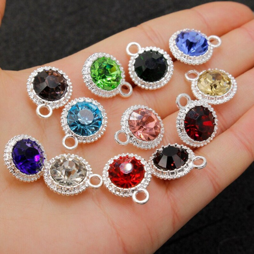 14 mm Birthstone Silver Charm