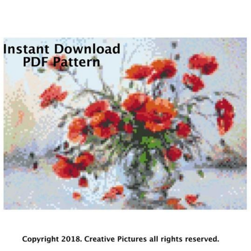 Poppies Bouquet Cross Stitch pdf Pattern