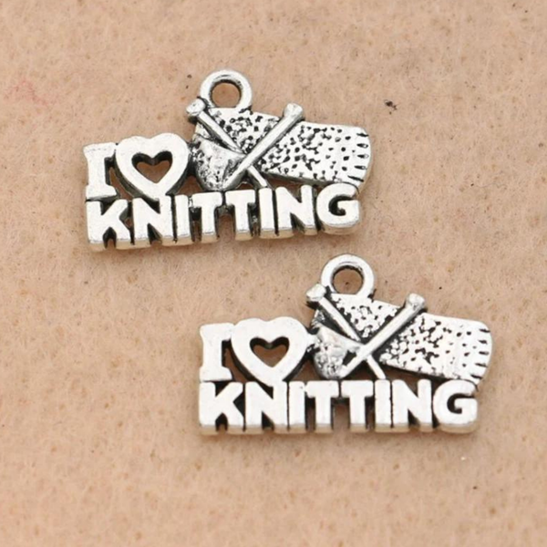 I Love Knitting Silver Charm