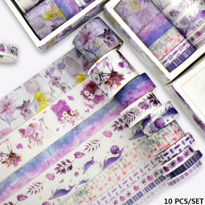 Purple Flowers Washi Tape 10 Rolls Set