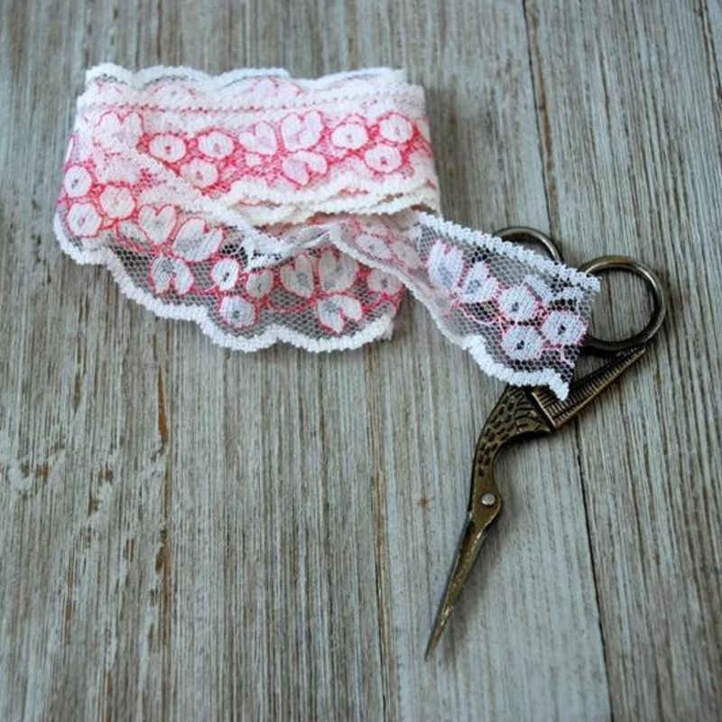 White Pink Vintage Cotton Lace Trim