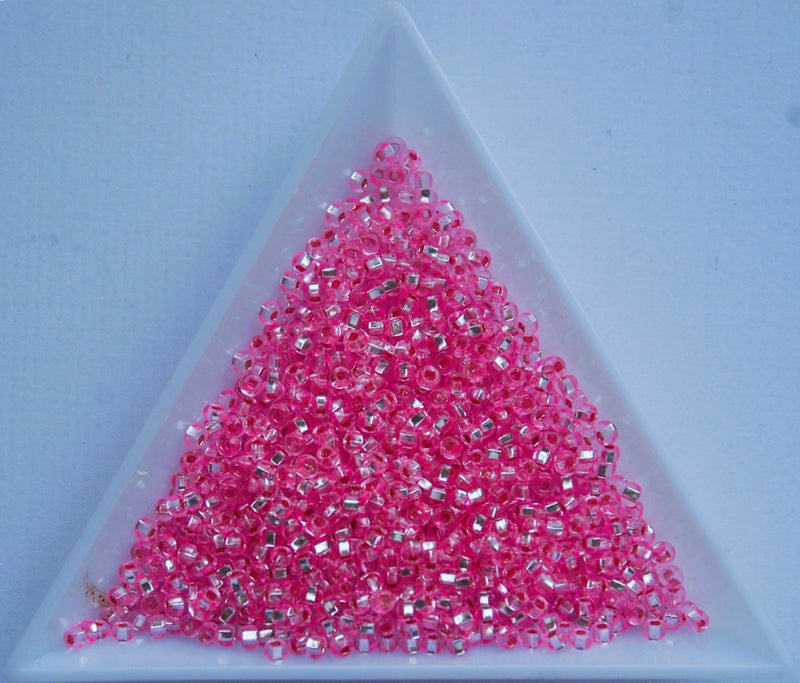 Silver-Lined Dyed Pink Czech Seed Beads, Size 10/0