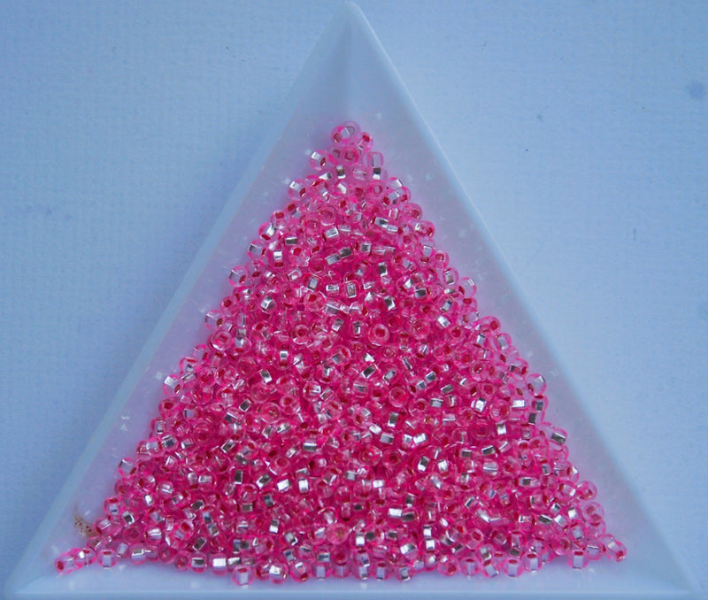 Silver-Lined Dyed Pink Czech Seed Beads, Size 10/0