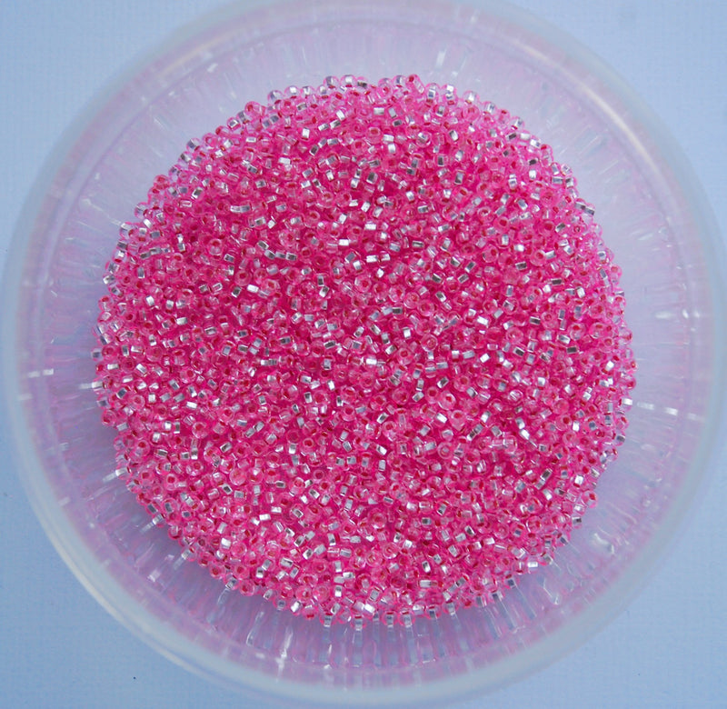 Silver-Lined Dyed Pink Czech Seed Beads, Size 10/0