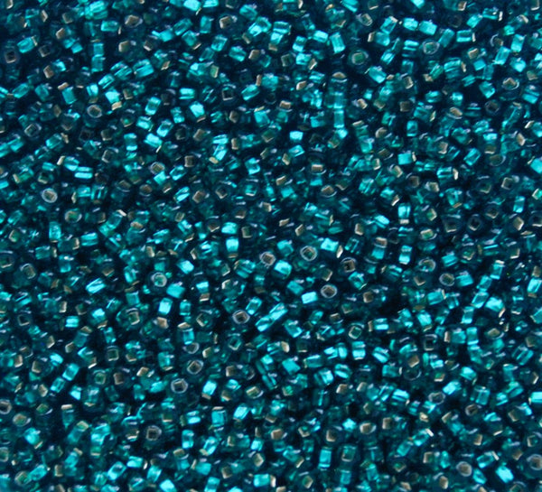 Silver-Lined Teal Green Czech Seed Beads, 10/0