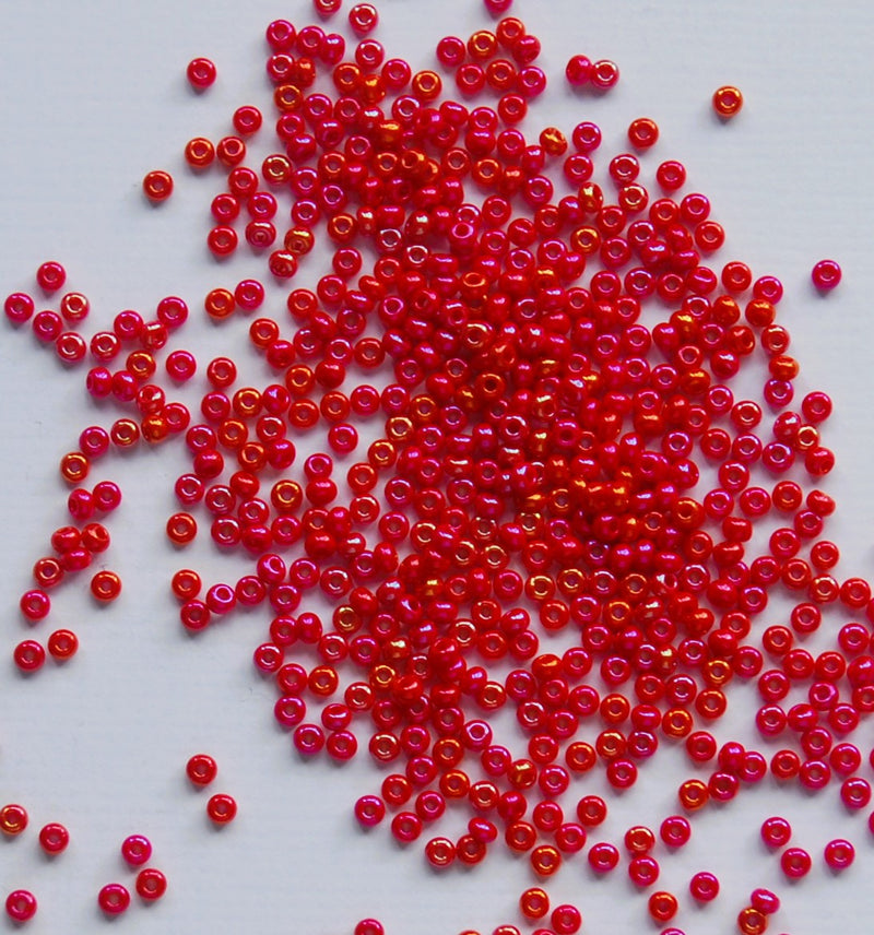 Opaque Medium Red Rainbow Czech Seed Beads, 10/0