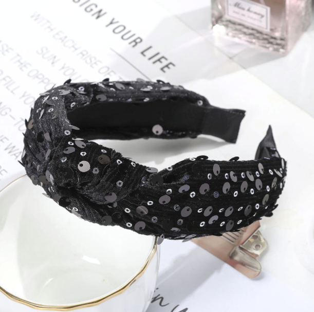 Black Knotted Sequins Headband