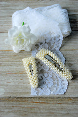 Set of Two Big and Small Pearls Hair Clips