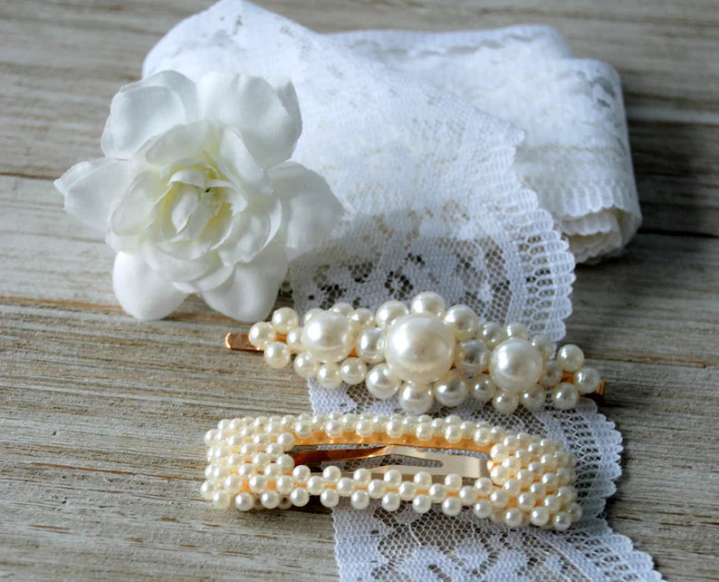 Set of Two Faux Pearls Hair Clips